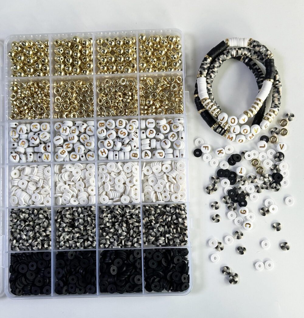 1634 Beads for Bracelets Making Kit Black and White 6mm Clay Beads Jewelry